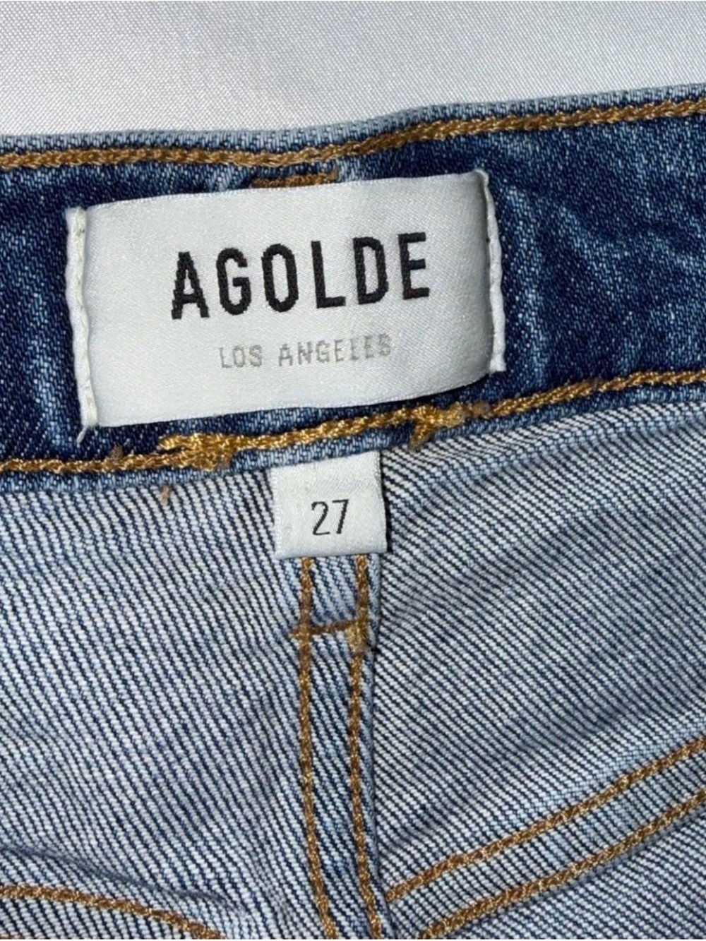 AGOLDE high-waisted straight-leg cropped blue denim jeans with button fly size 2